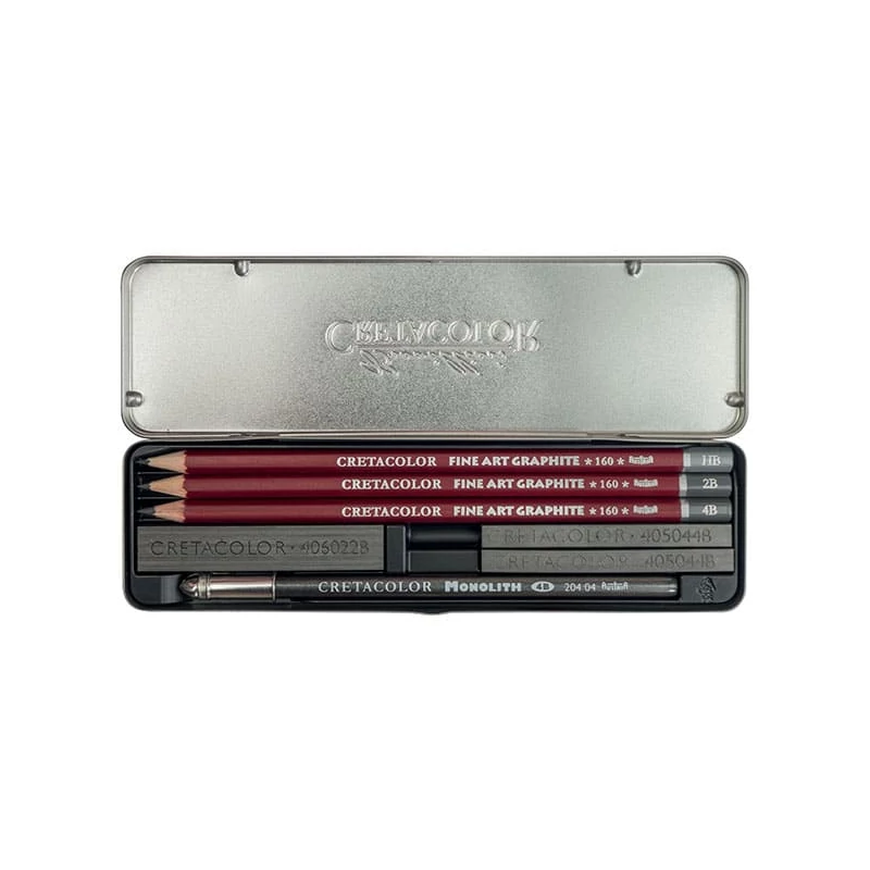 Grafitová sada na kreslenie Cretacolor Graphite Pocket Set, 9 kusov, v kovovej krabičke