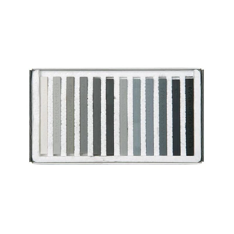 Sada pasteliek (pitt kried) Cretacolor - 12 ks, odtiene šedej