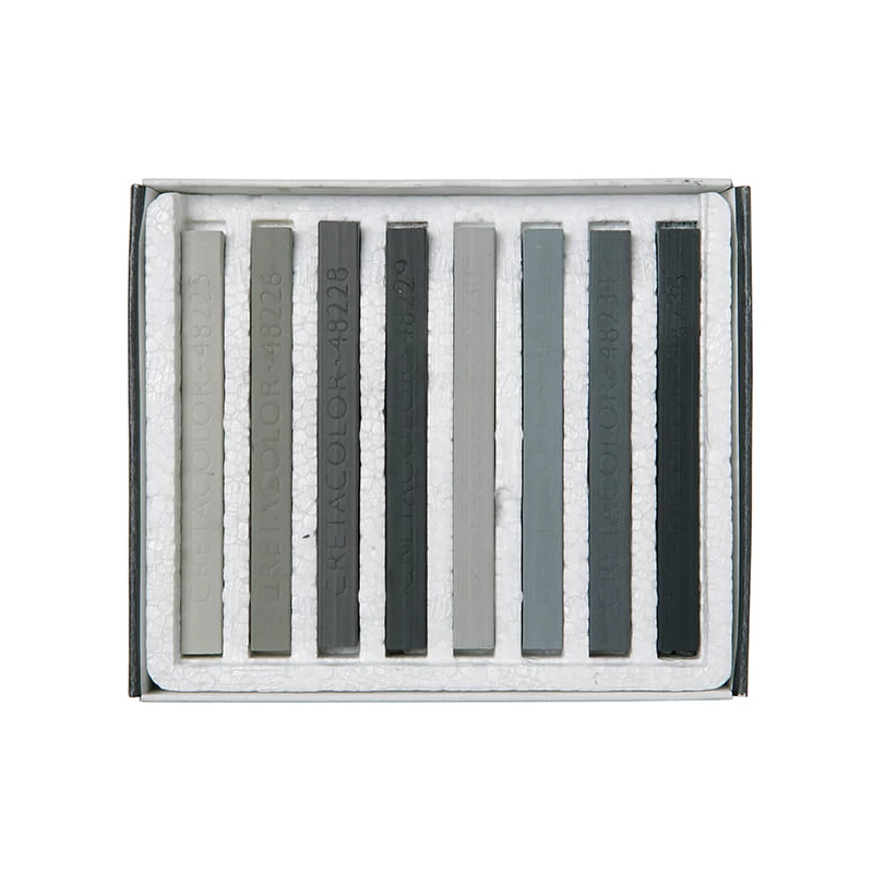 Sada pasteliek (pitt kried) Cretacolor - 8 ks, odtiene sivej