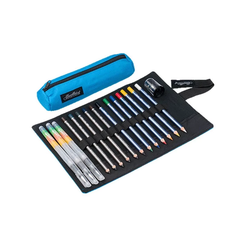 Kresliaca sada v sklopnom plátennom držiaku Cretacolor Pencil Wrap Set - Aqua, 17 ks- ová