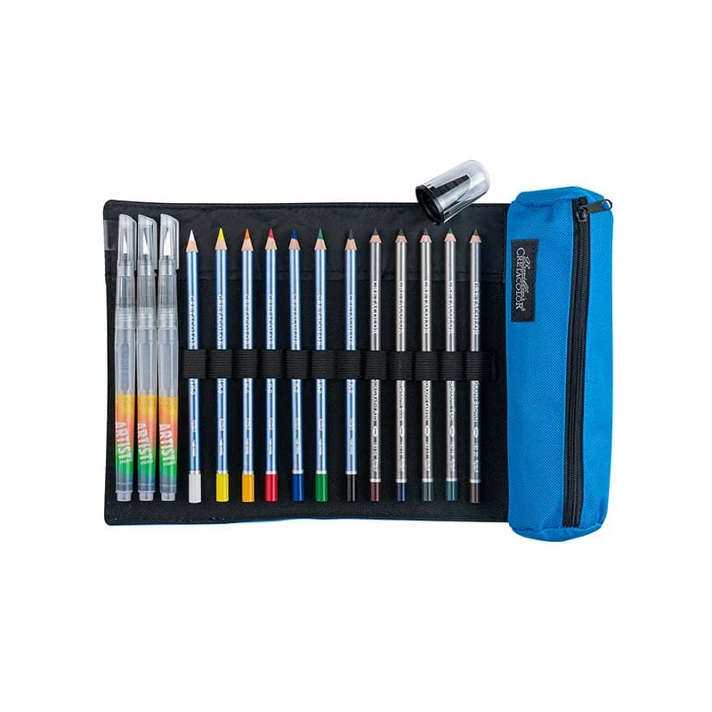 Kresliaca sada v sklopnom plátennom držiaku Cretacolor Pencil Wrap Set - Aqua, 17 ks- ová