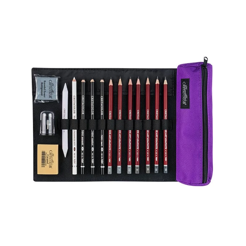 Kresliaca sada v sklopnom plátennom držiaku Cretacolor Pencil Wrap Set - Beginner, 16 ks- ová