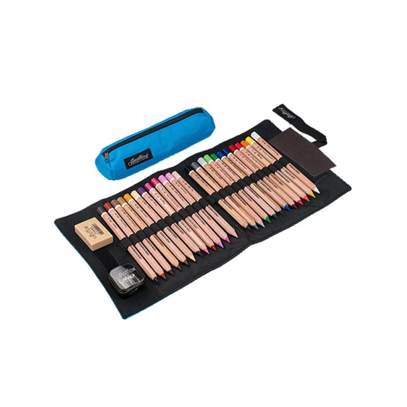 Kresliaca sada v sklopnom plátennom držiaku Cretacolor Pencil Wrap Set - MegaColor, 28 ks- ová