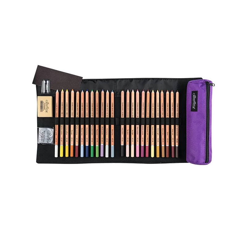 Kresliaca sada v sklopnom plátennom držiaku Cretacolor Pencil Wrap Set - Pastel Pencils, 29 ks- ová