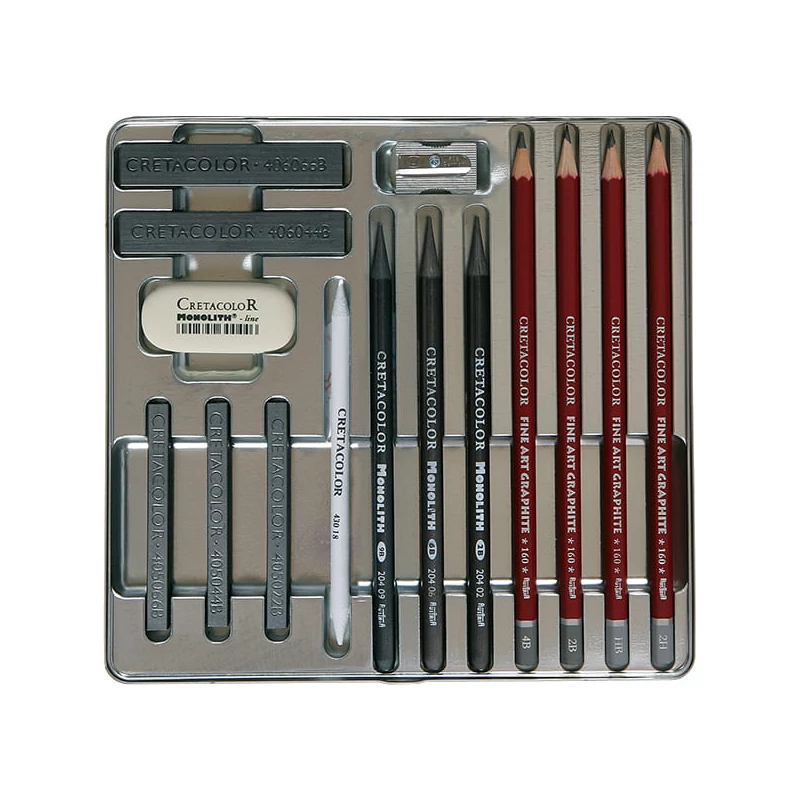 Grafitová sada na kreslenie Cretacolor Silver Box, 15 kusov, v kovovej krabičke