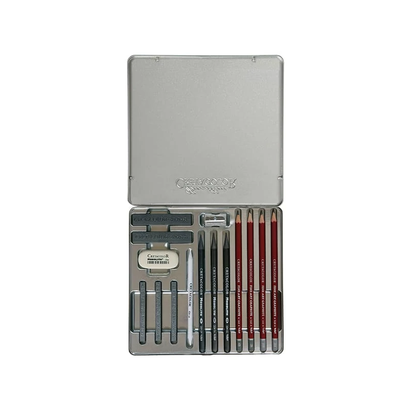 Grafitová sada na kreslenie Cretacolor Silver Box, 15 kusov, v kovovej krabičke