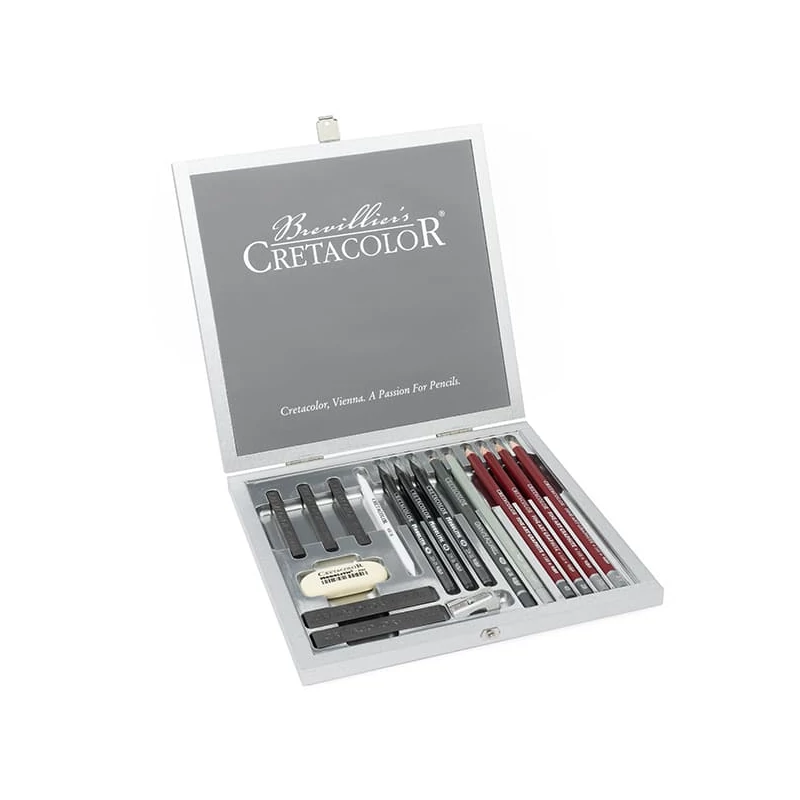 Grafitová sada na kreslenie Cretacolor Silver Box, 17 kusov, v drevenej krabičke