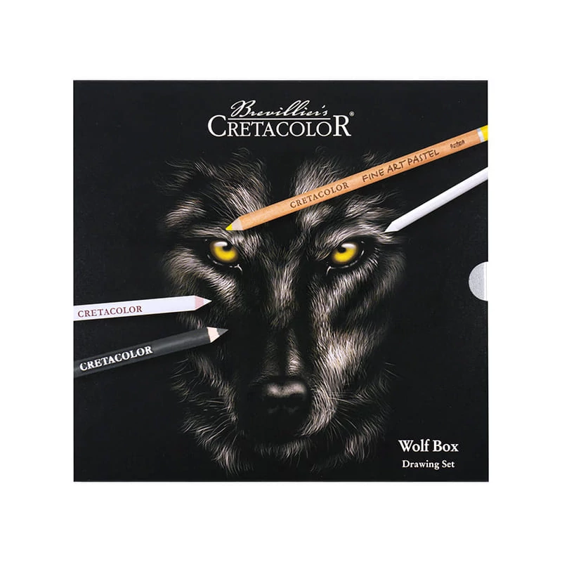 Čiernobiela sada na kreslenie Cretacolor Wolf Box, 25 kusov, v kovovej krabičke