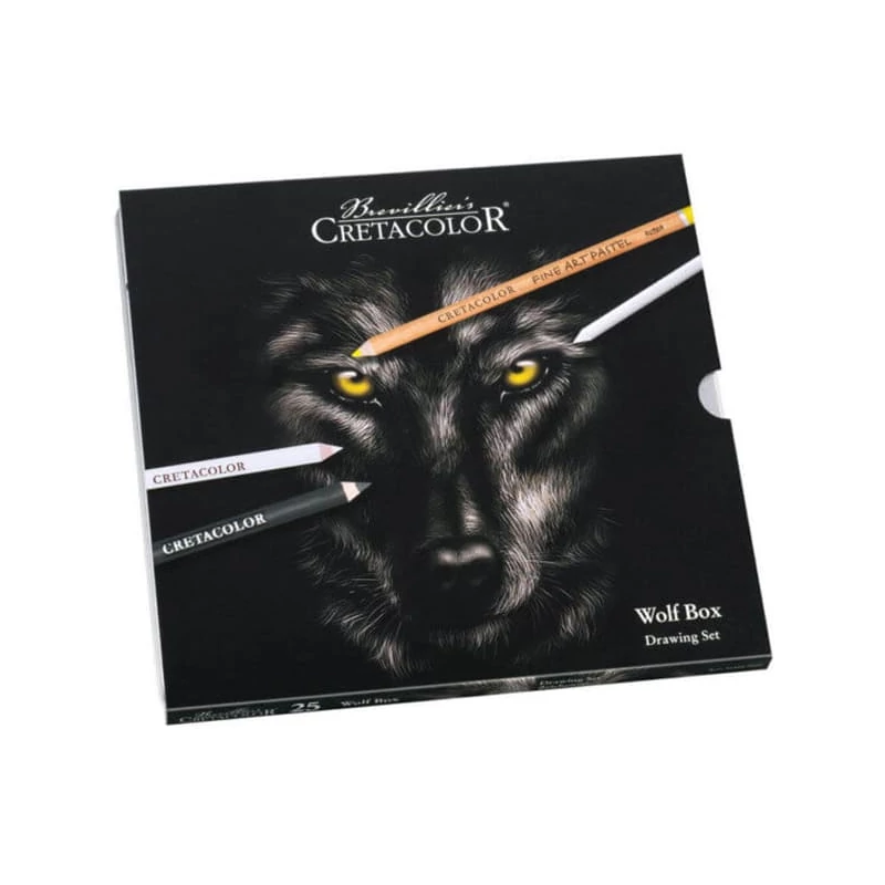 Čiernobiela sada na kreslenie Cretacolor Wolf Box, 25 kusov, v kovovej krabičke