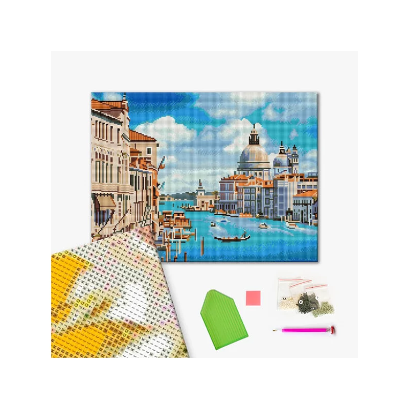 Diamantové mozaikové puzzle, na napnutom plátne, 40x50 cm - Benátske kanály (Santa Maria della Salute)