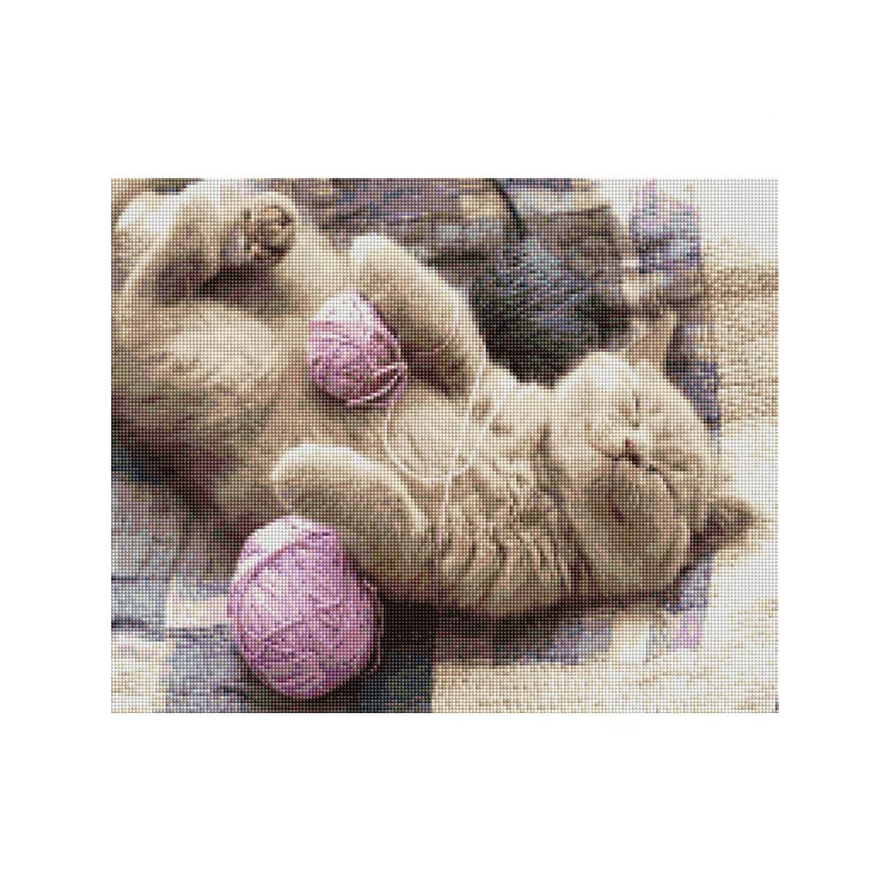 Diamantové mozaikové puzzle, na napnutom plátne, 40x50 cm - Mačka s pradienkom