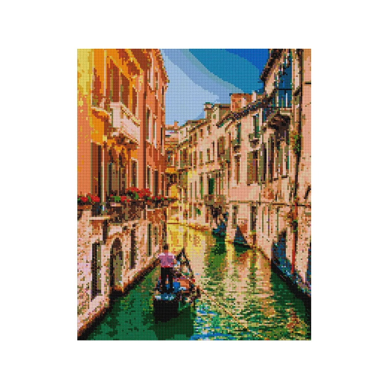 Diamantové mozaikové puzzle, na napnutom plátne, 40x50 cm - Gondoly na kanáloch v Benátkach