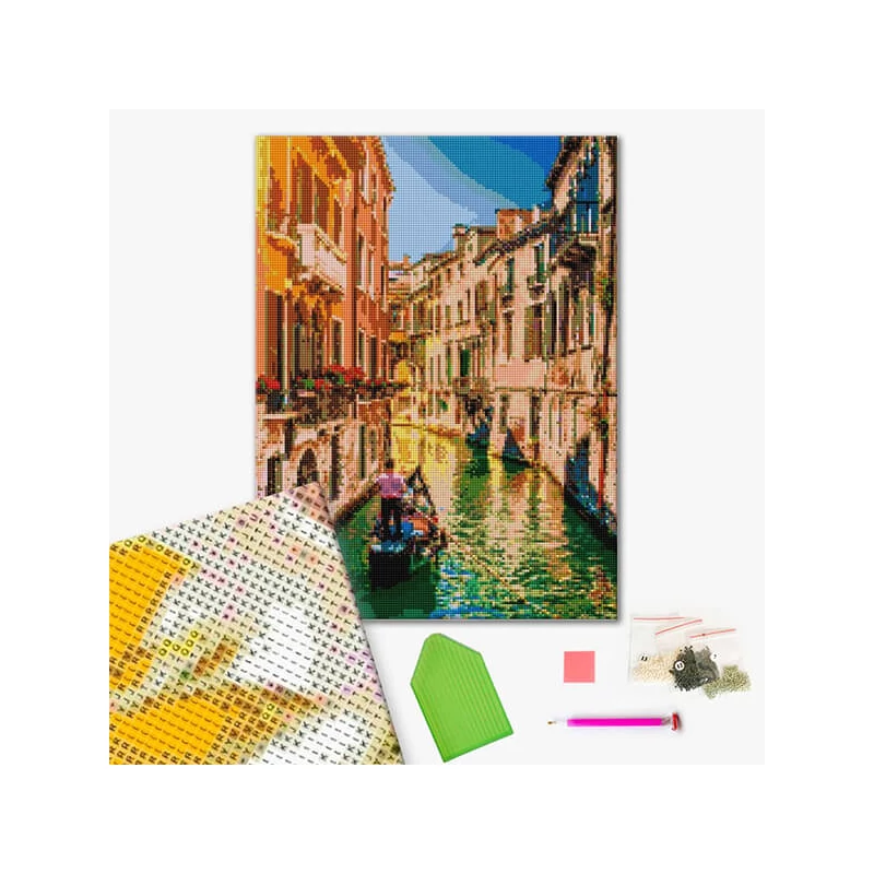 Diamantové mozaikové puzzle, na napnutom plátne, 40x50 cm - Gondoly na kanáloch v Benátkach