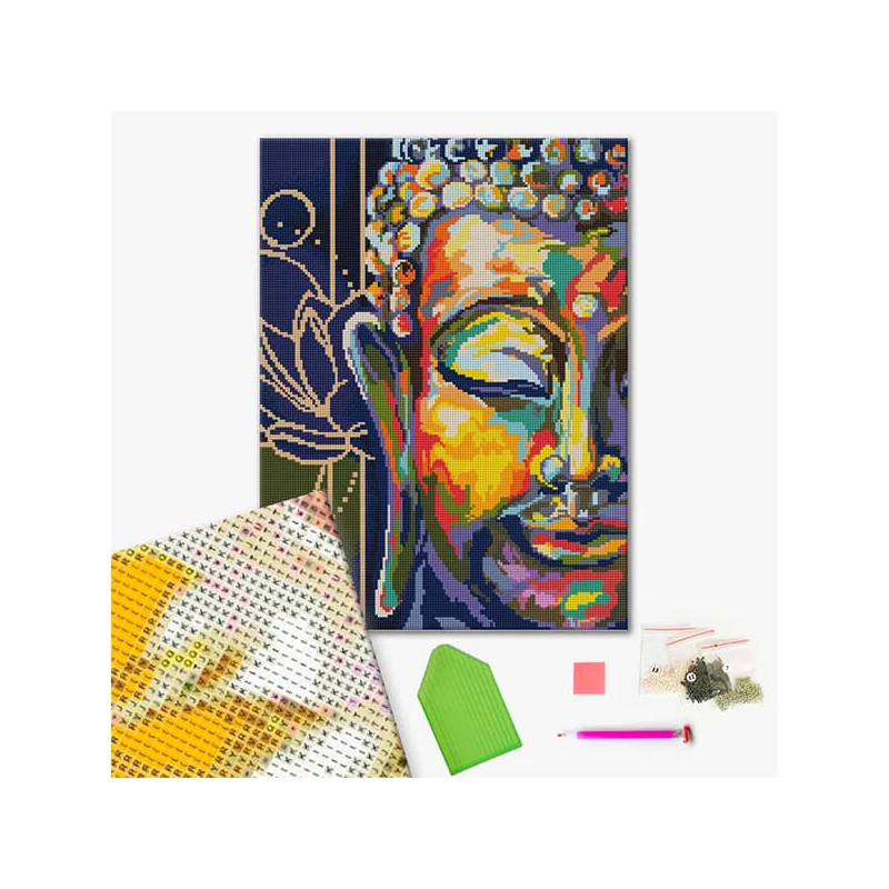 Diamantové mozaikové puzzle, na napnutom plátne, 40x50 cm - Farebný Budha