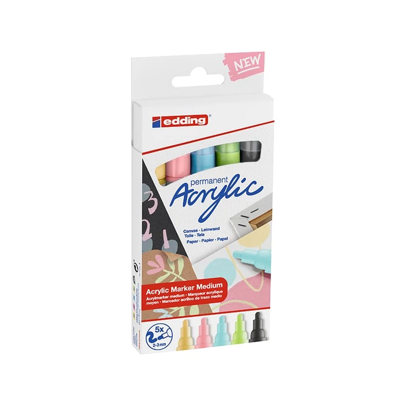 Akrylový popisovač edding 5100 (marker) sada, M (2-3 mm) - 5 ks, pastelová