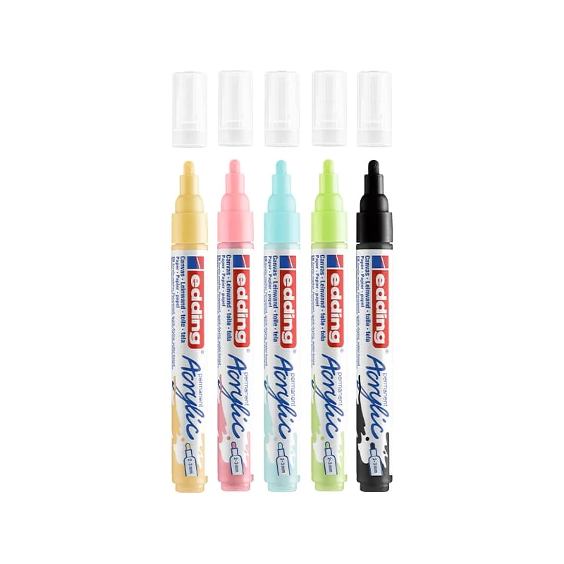 Akrylový popisovač edding 5100 (marker) sada, M (2-3 mm) - 5 ks, pastelová