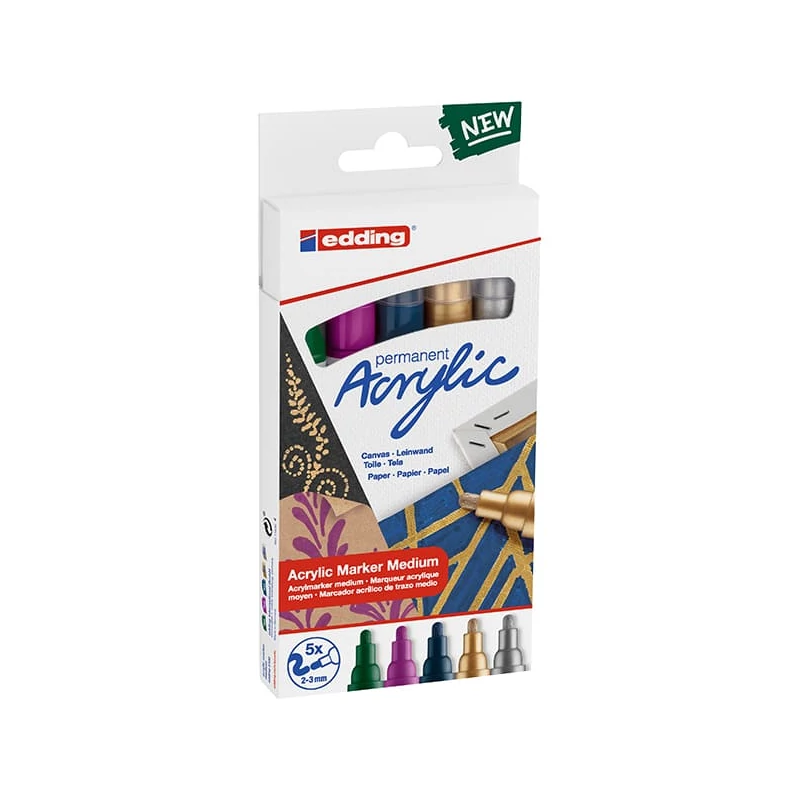Akrylový popisovač edding 5100 (marker) sada, M (2-3 mm) - 5 ks, slávnostné