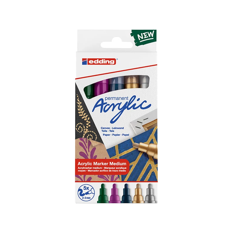 Akrylový popisovač edding 5100 (marker) sada, M (2-3 mm) - 5 ks, slávnostné