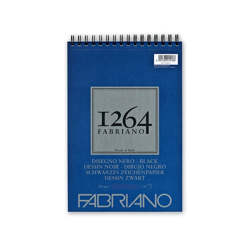 Čierny skicár Fabriano 1264, 200 g - A3, špirálový na vrchu