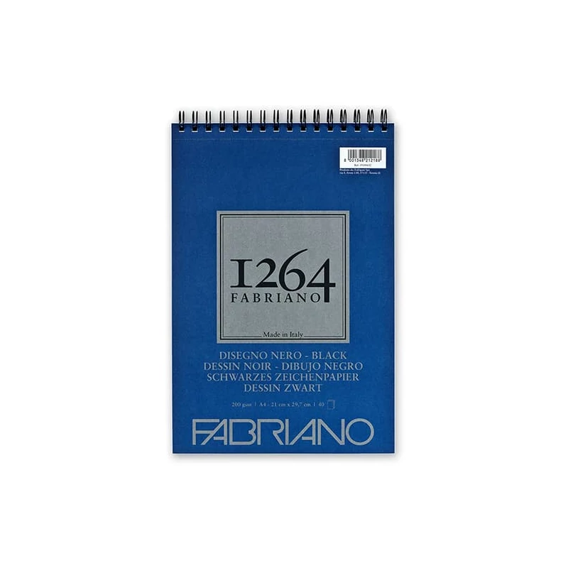 Čierny skicár Fabriano 1264, 200 g - A4, špirálový na vrchu