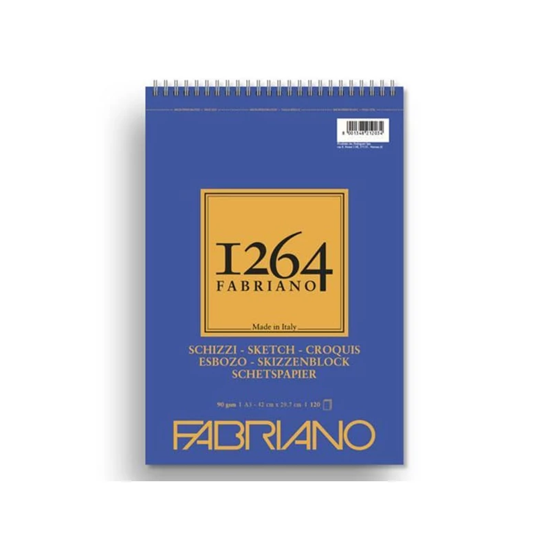 Náčrtník a skicár Fabriano 1264, 90 g - A3, špirálový na vrchu