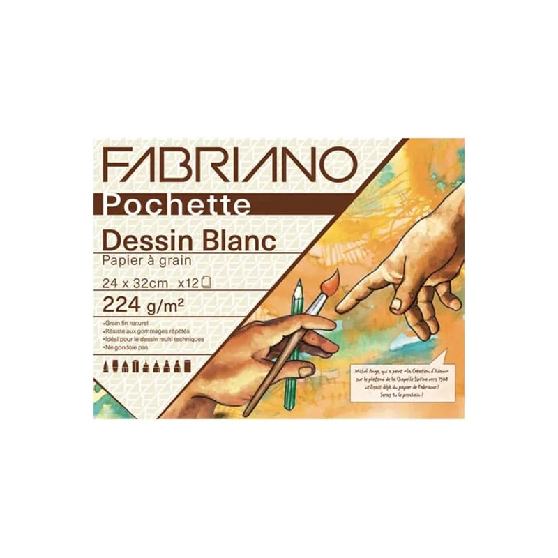 Balenie kresliaceho papiera Fabriano Pochette Dessin Blanc, 224 g - 24x32 cm, 12 listov