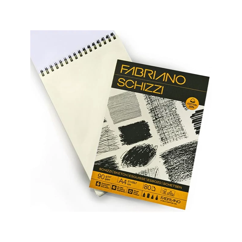 Skicár Fabriano Schizzi, 90 g, 80 listov, A4, špirálový vrch