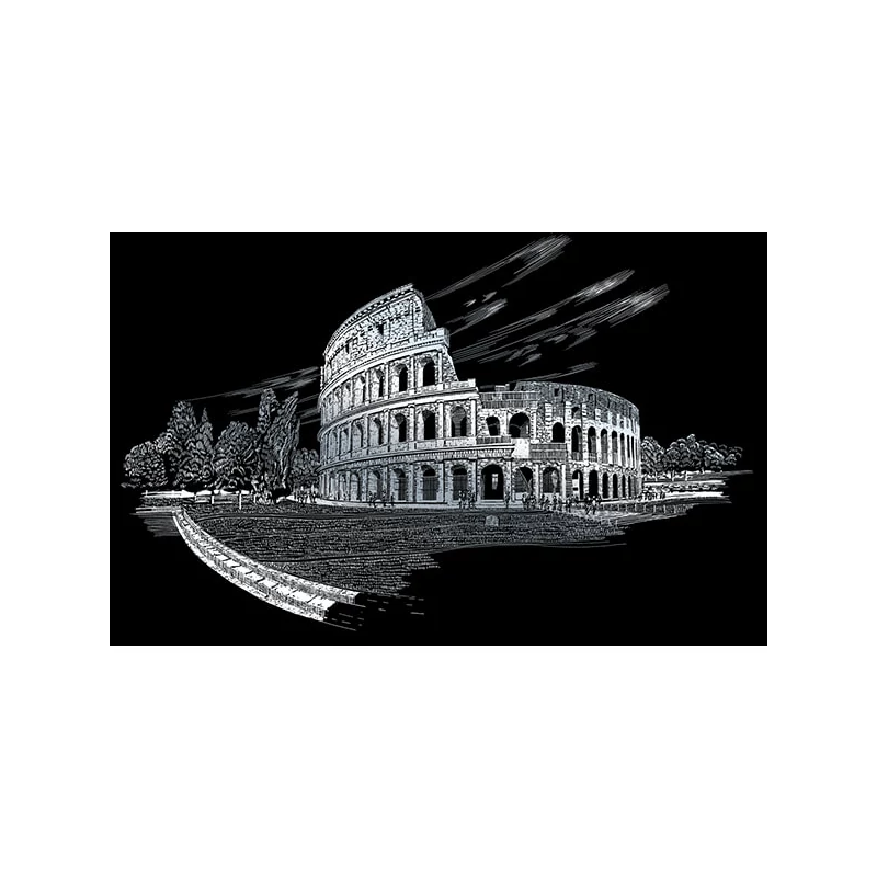 Sada na gravírovanie obrázkov s rysovacou ihlou, 29x39 cm - Colosseum, strieborná