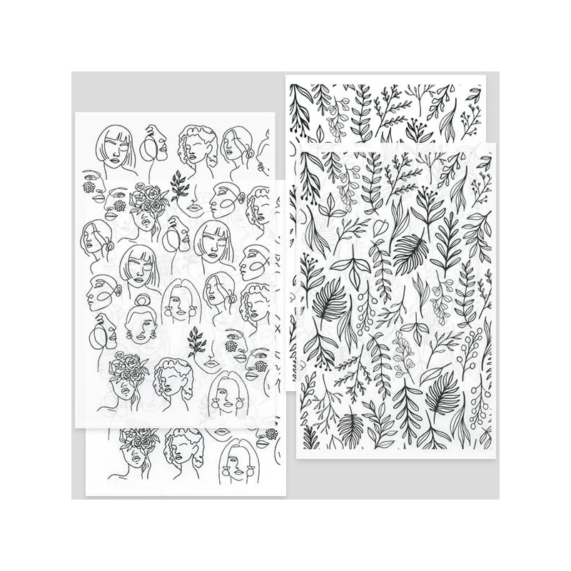 Prenosový papier na pečenie plastelíny, 9x14 cm, 2x2 ks - tváre, trávy - čierny
