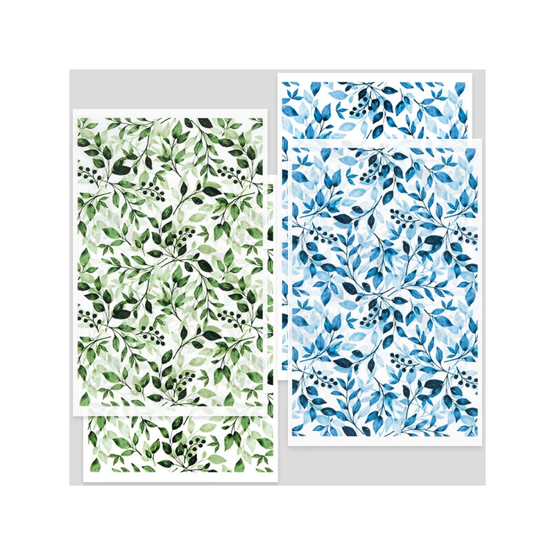 Prenosový papier na pečenie plastelíny, 9x14 cm, 2x2 ks - listy - zelená, modrá