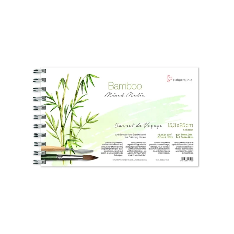 Bambusový skicár na maľovanie a kreslenie Hahnemühle Bamboo Carnet de Voyage, 265 g, 15 listov, 15,3 x 25 cm (na šírku)