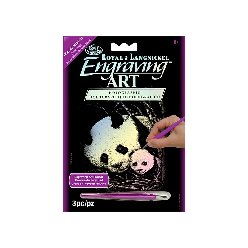 Sada na gravírovanie obrázkov s rysovacou ihlou, 12x18 cm - Panda, holografická