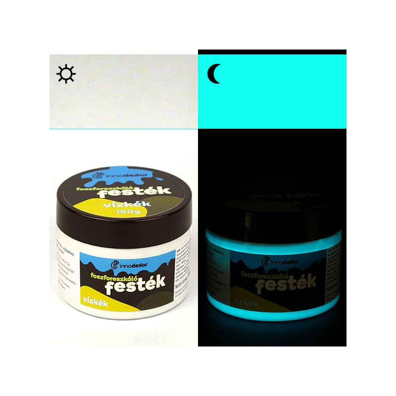 Fosforeskujúca, svietiaca farba Innodekor, 150 g - aqua modrá
