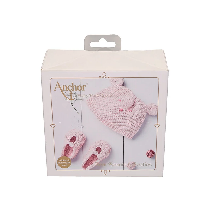 Pletacia sada, Anchor Baby Pure Cotton - Čiapka a topánky, ružová