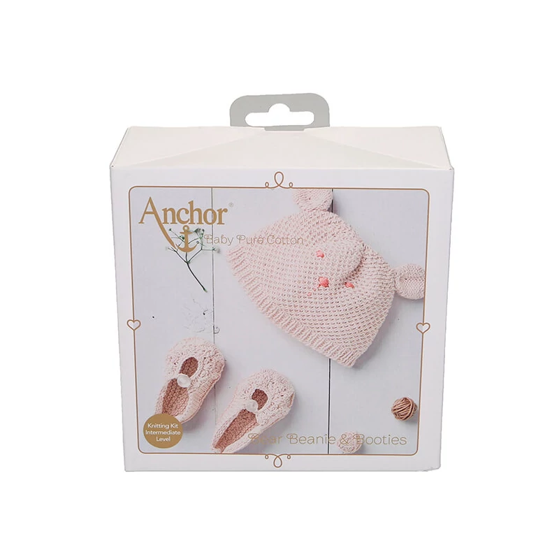 Pletacia sada, Anchor Baby Pure Cotton - Čiapka a topánky, béžová
