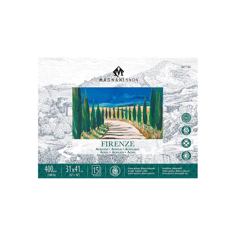 Akrylový maliarsky blok Magnani Firenze, 100% bavlna, 400 g, 31x41 cm, 15 listov
