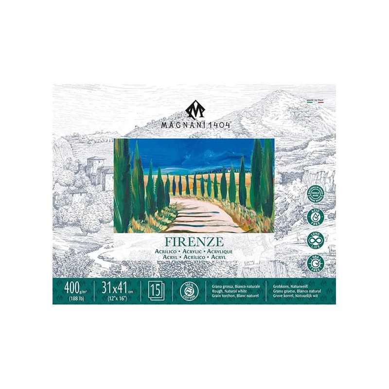 Akrylový maliarsky blok Magnani Firenze, 100% bavlna, 400 g, 31x41 cm, 15 listov