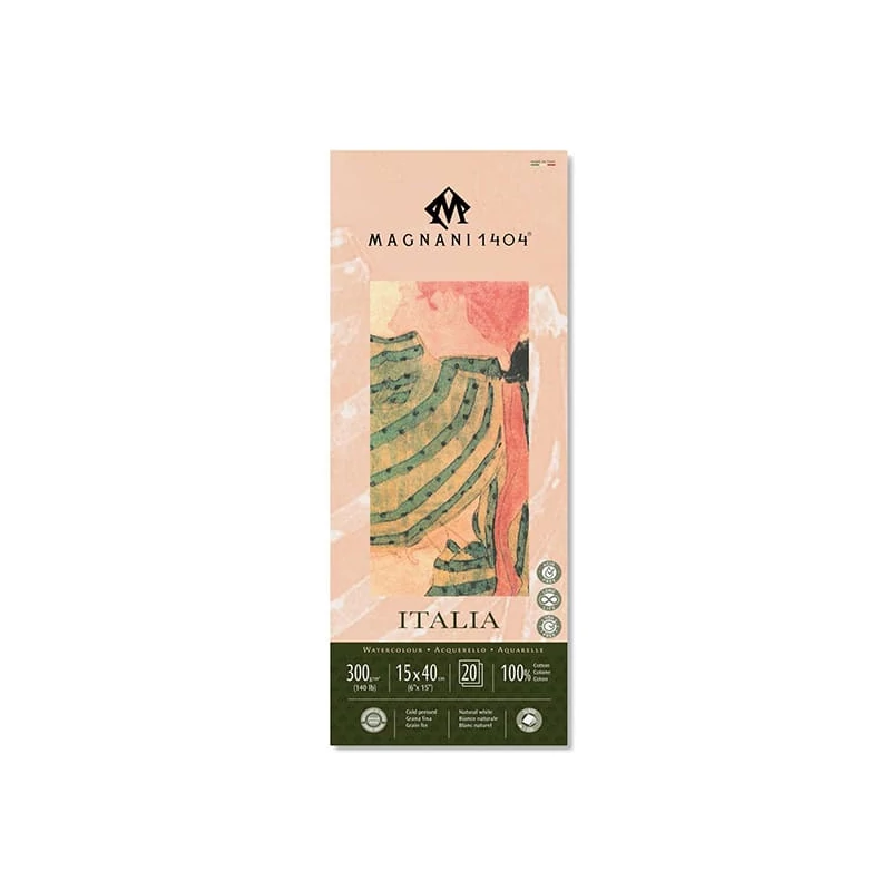 Akvarelový blok Magnani Italia, 100% bavlna, 300 g, 15x40 cm, 20 listov, polohrubý
