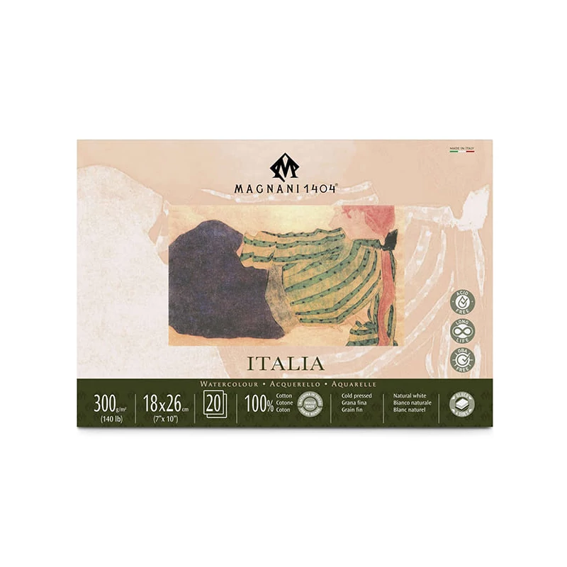 Akvarelový blok Magnani Italia, 100% bavlna, 300 g, 18x26 cm, 20 listov, polohrubý