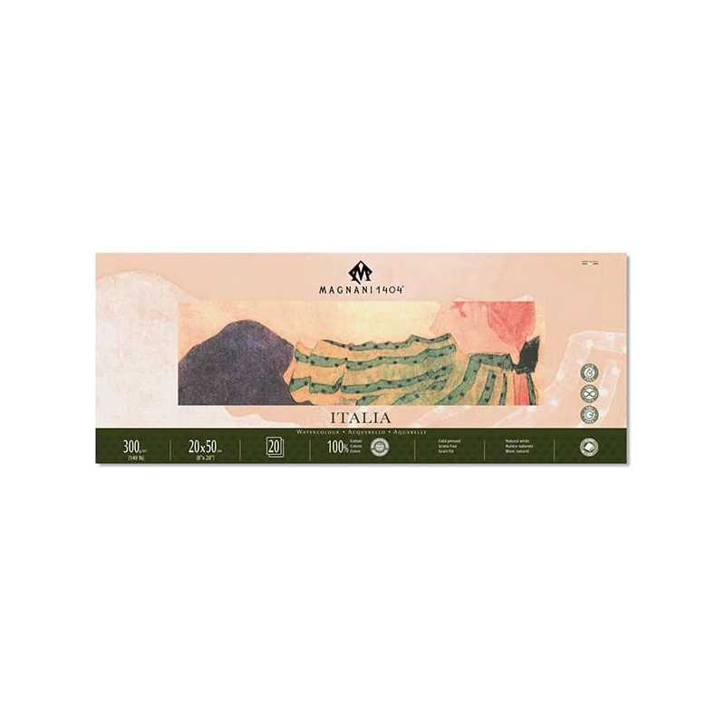 Akvarelový blok Magnani Italia, 100% bavlna, 300 g, 20x50 cm, 20 listov, polohrubý