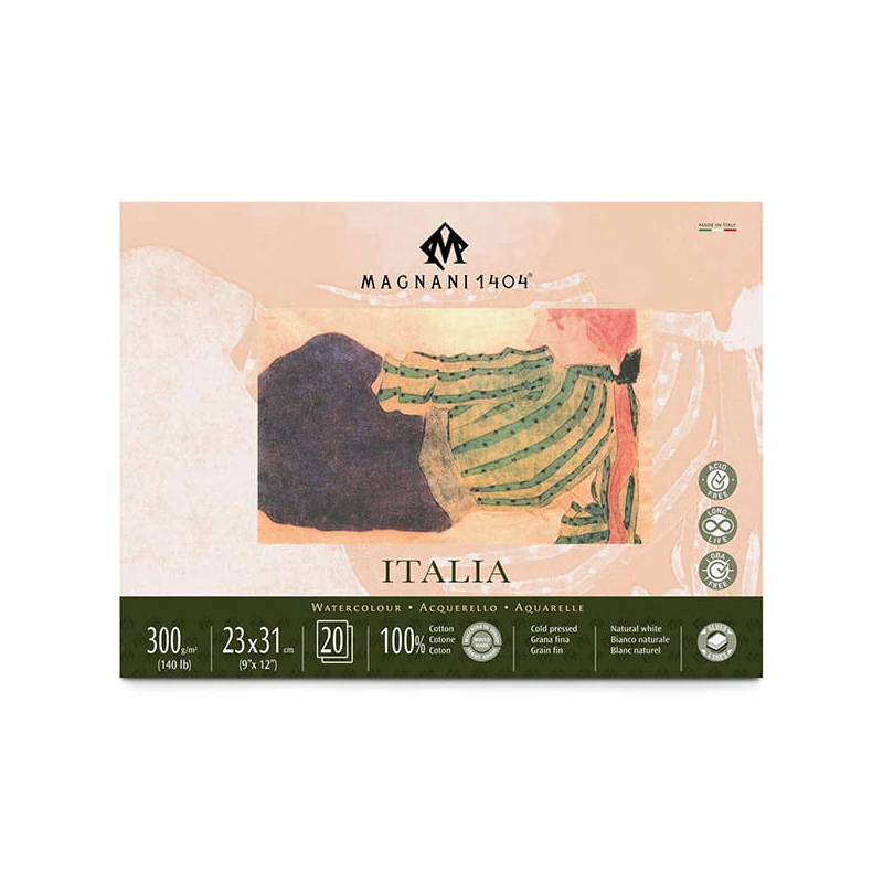 Akvarelový blok Magnani Italia, 100% bavlna, 300 g, 23x31 cm, 20 listov, polohrubý