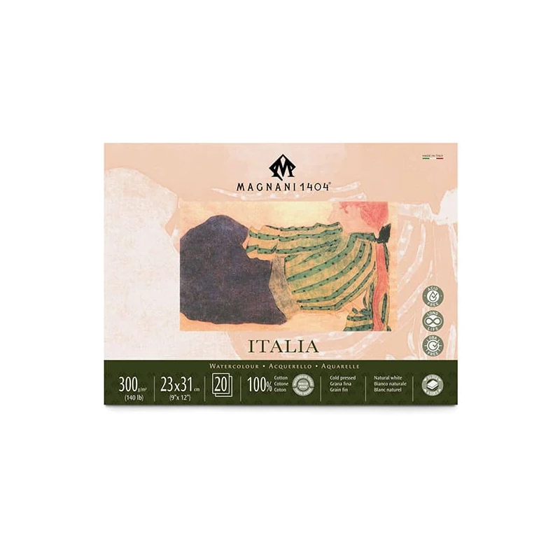 Akvarelový blok Magnani Italia, 100% bavlna, 300 g, 23x31 cm, 20 listov, polohrubý