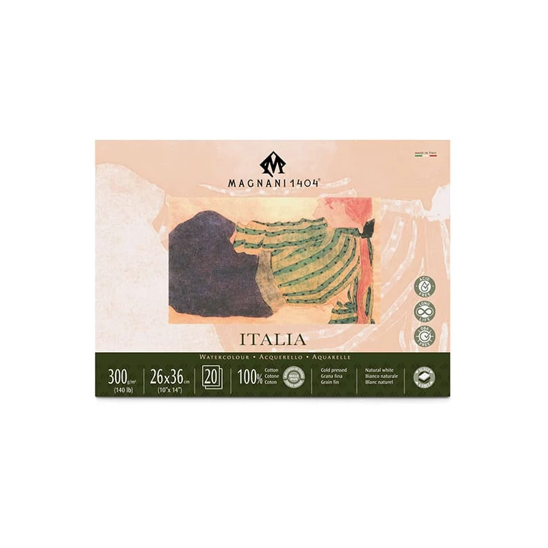 Akvarelový blok Magnani Italia, 100% bavlna, 300 g, 26x36 cm, 20 listov, polohrubý