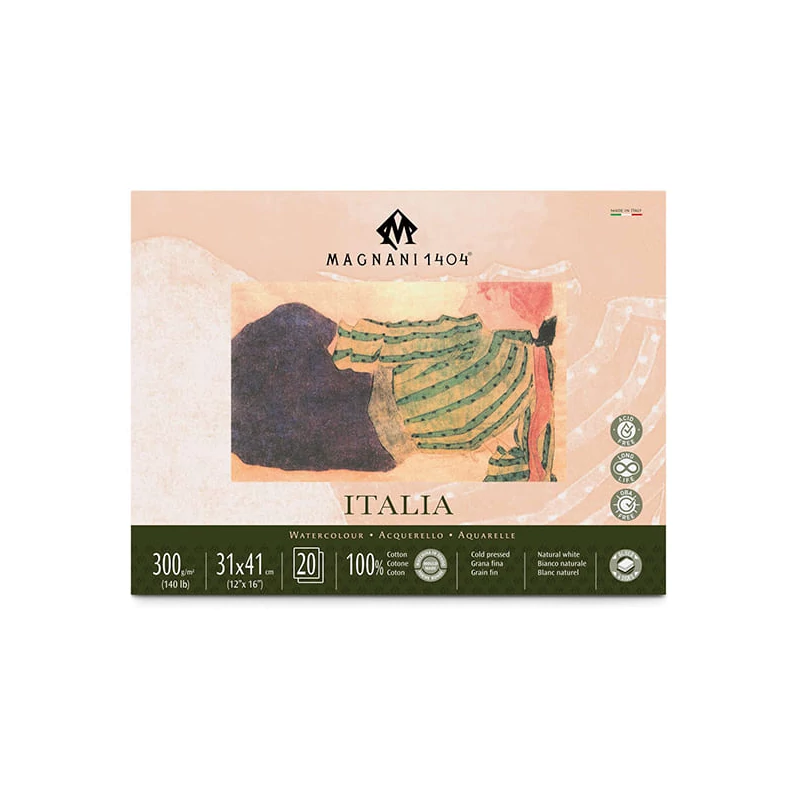 Akvarelový blok Magnani Italia, 100% bavlna, 300 g, 31x41 cm, 20 listov, polohrubý