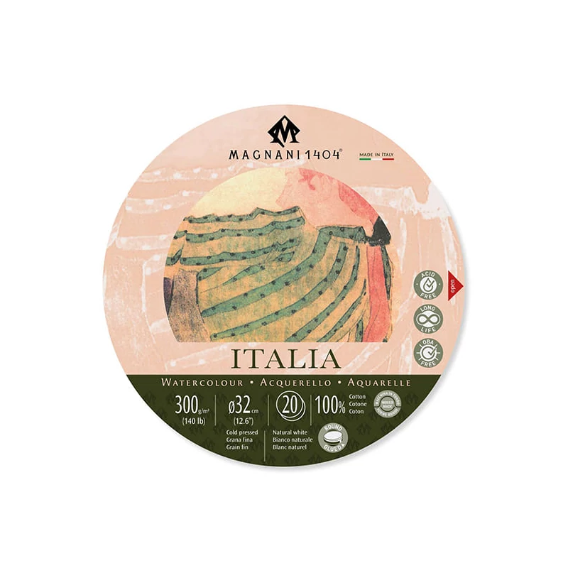 Akvarelový blok Magnani Italia, 100% bavlna, 300 g, 32 cm okrúhly, 20 listov, polohrubý