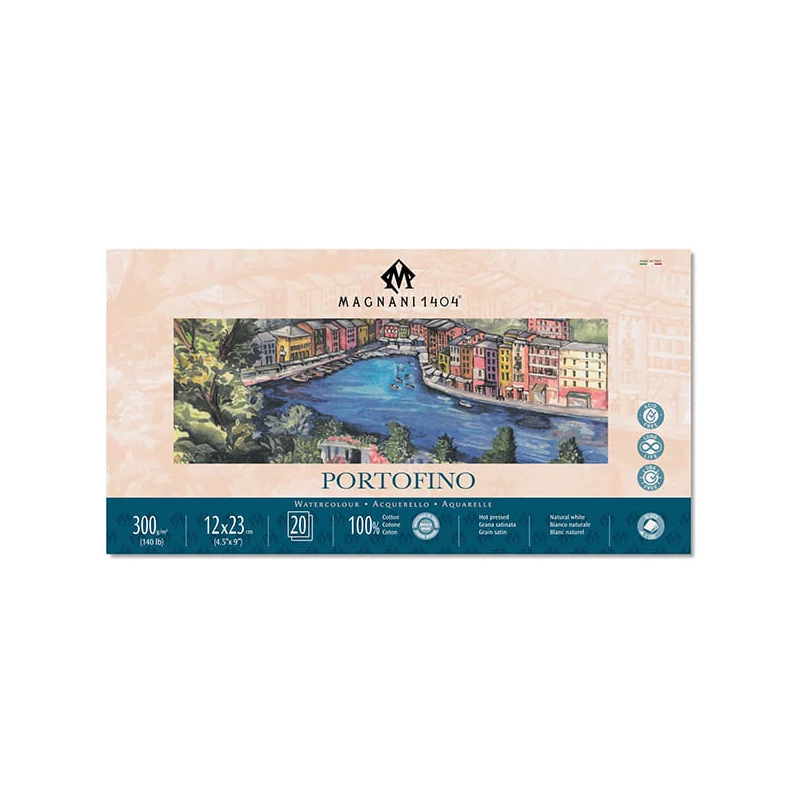 Akvarelový blok Magnani Portofino, 100% bavlna, 300 g, 12x23 cm, 20 listov, hladký