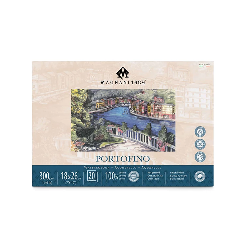 Akvarelový blok Magnani Portofino, 100% bavlna, 300 g, 18x26 cm, 20 listov, hladký
