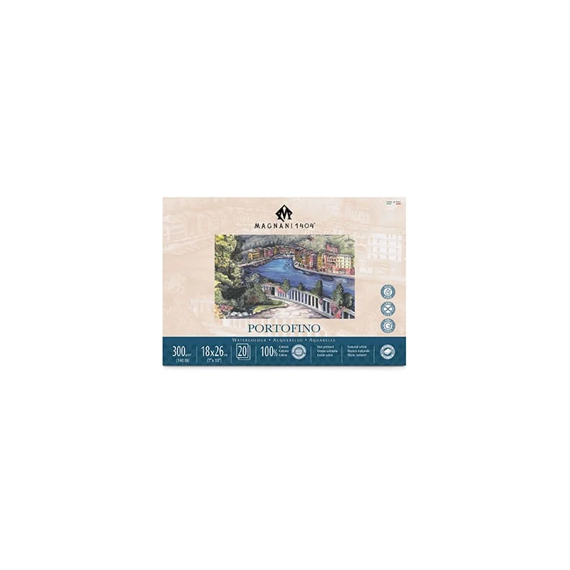 Akvarelový blok Magnani Portofino, 100% bavlna, 300 g, 18x26 cm, 20 listov, hladký