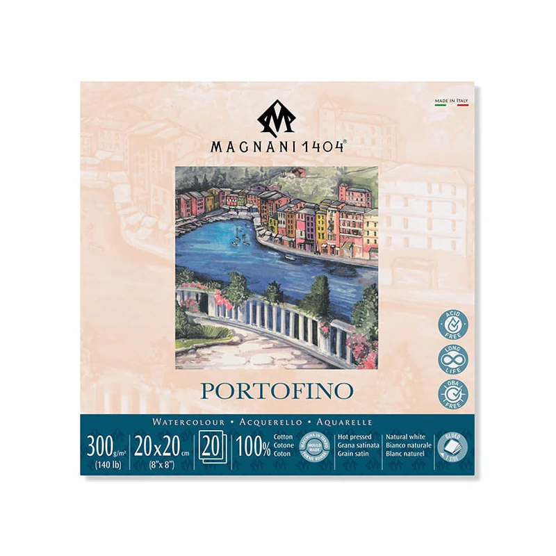 Akvarelový blok Magnani Portofino, 100% bavlna, 300 g, 20x20 cm, 20 listov, hladký