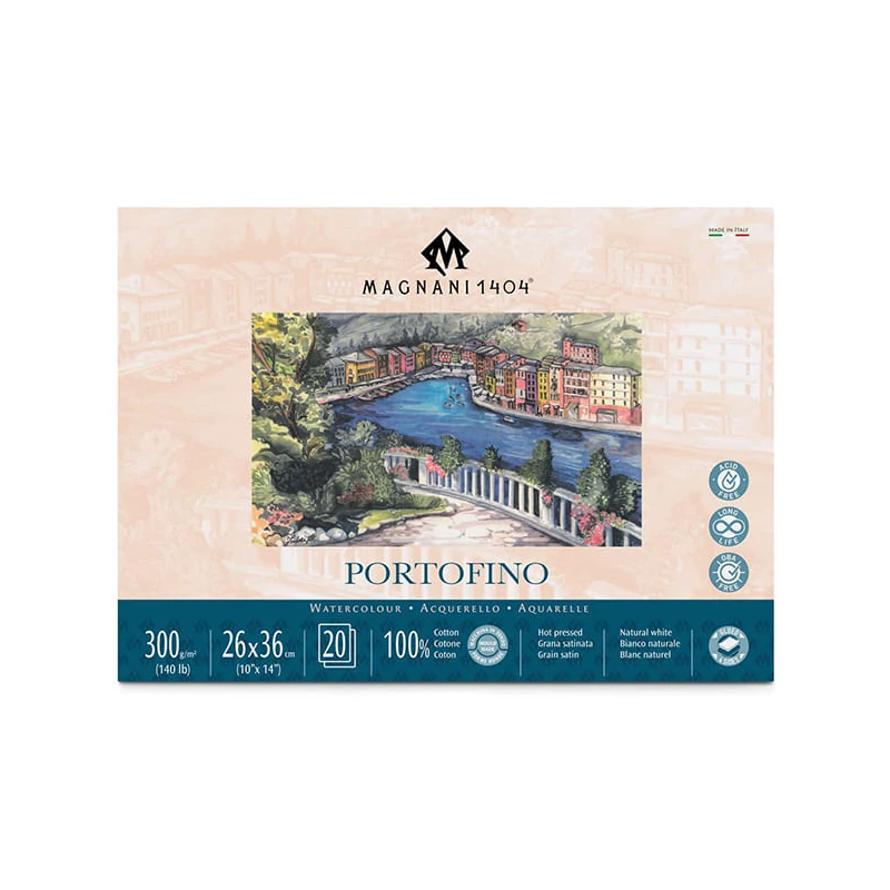 Akvarelový blok Magnani Portofino, 100% bavlna, 300 g, 26x36 cm, 20 listov, hladký